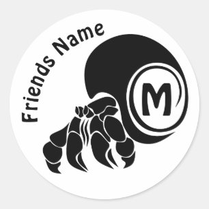 Grumpy Hermit Crab Silhouette Monogram Classic Round Sticker