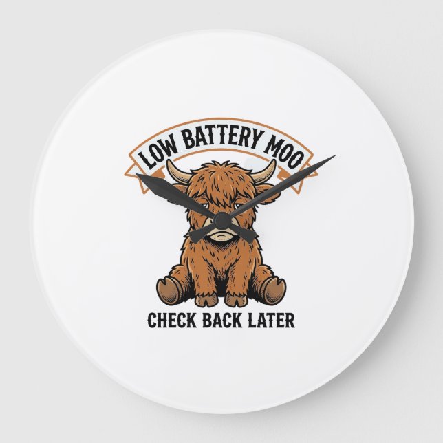 Grumpy Highland Cow Funny Offline Mood Shirt Large Clock (Front)