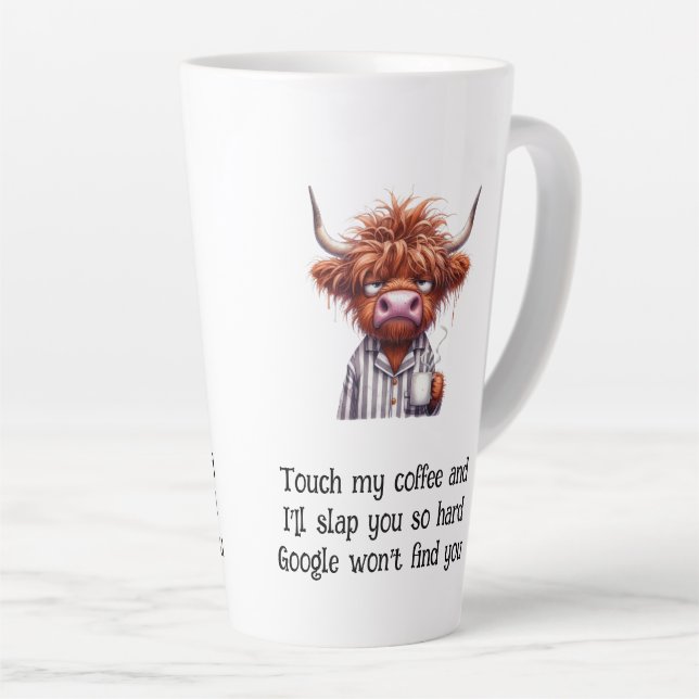 Grumpy Highland Cow & Google Coffee/Latte Mug (Right Angle)
