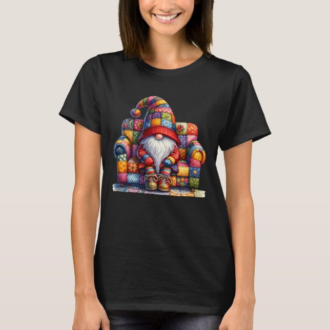 Grumpy Hippie Dad Gnome Sitting On A Sofa For Gard T-Shirt (Front)