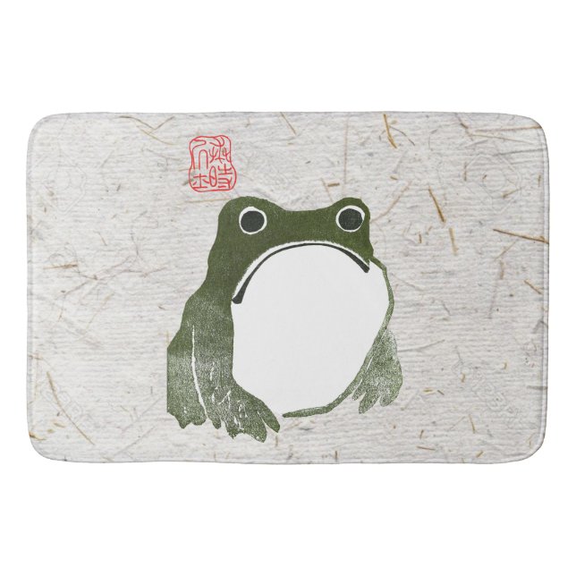 Grumpy Japanese Frog Toad 19th Century  Bath Mat (Front)