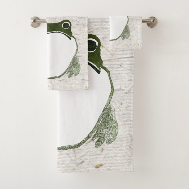 Grumpy Japanese Frog Toad 19th Century  Bath Towel Set (Insitu)