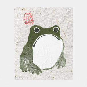 Grumpy Japanese Frog Toad 19th Century  Fleece Blanket