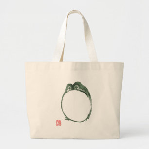 Grumpy Japanese Frog Toad 19th Century Large Tote Bag