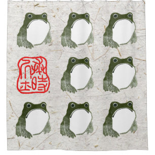 Grumpy Japanese Frog Toad 19th Century  Shower Curtain