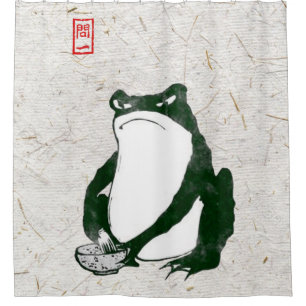Grumpy Japanese Frog Toad 19th Century Shower Curtain