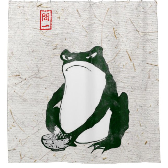 Grumpy Japanese Frog Toad 19th Century  Shower Curtain (Front)