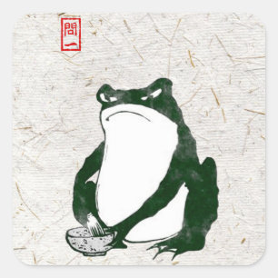 Grumpy Japanese Frog Toad 19th Century  Square Sticker