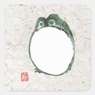 Grumpy Japanese Frog Toad 19th Century Square Sticker