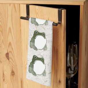 Grumpy Japanese Frog Toad 19th Century  Tea Towel