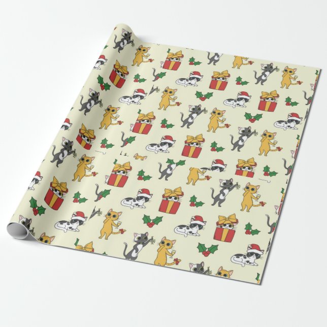 Grumpy Kitty And Friends Christmas Pattern Wrapping Paper (Unrolled)