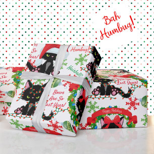 Grumpy Kitty Bah Humbug - Cat in Hats Bows Wrapping Paper