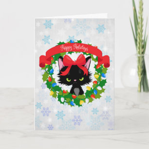 Grumpy Kitty Bah Humbug Personalise Name Christmas Holiday Card