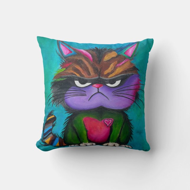 Grumpy Kitty Pillow, 16 x 16 Cushion (Front)