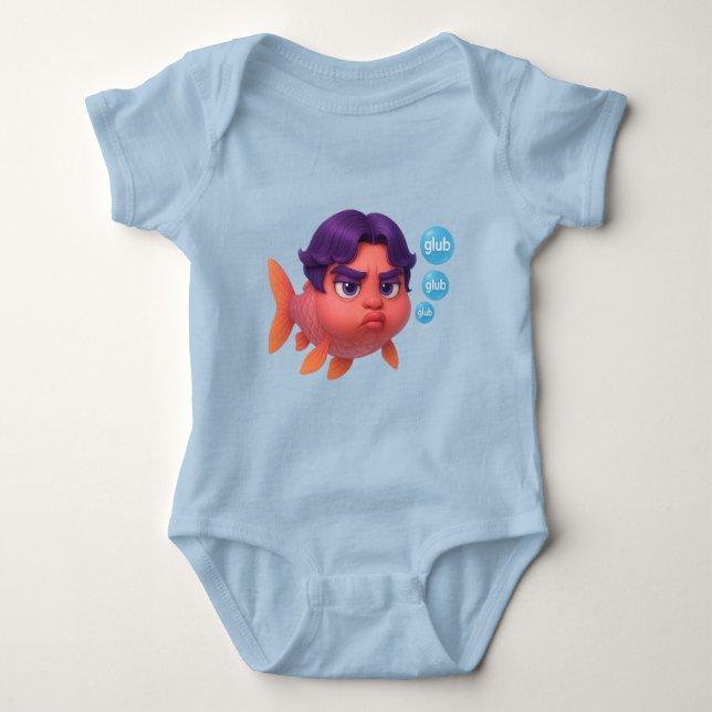 Grumpy Koi Glub Club – Cute Purple-Haired Fish Art Baby Bodysuit (Front)