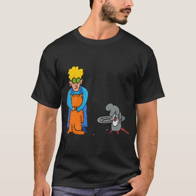 Grumpy Lady, Cat Hug, and Guilty Mouse â€“ Funny C T-Shirt (Front)