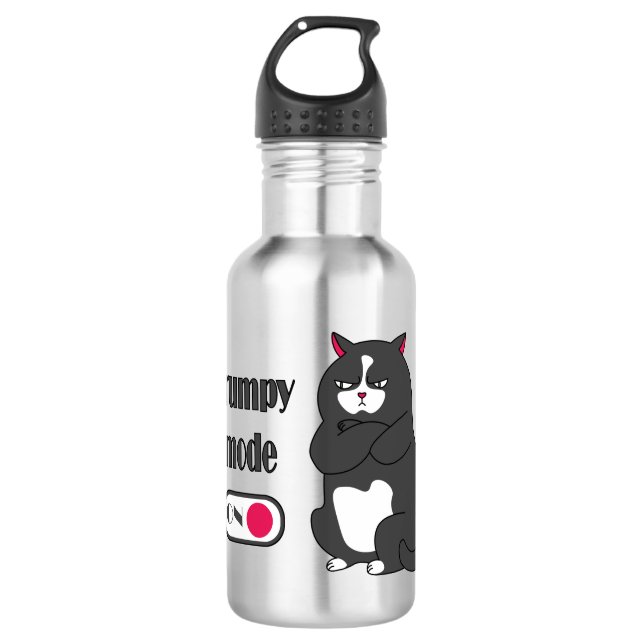 Grumpy mode on funny fat cat 532 ml water bottle (Front)