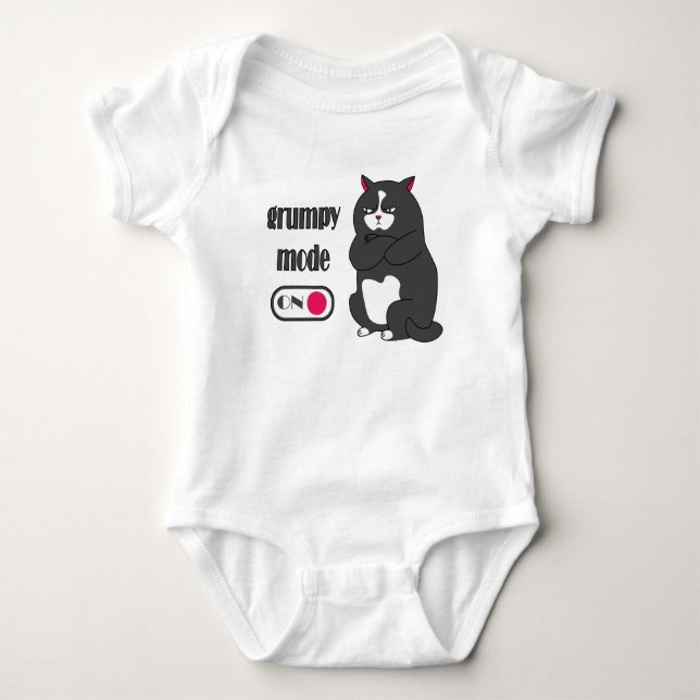 Grumpy mode on funny fat cat baby bodysuit (Front)