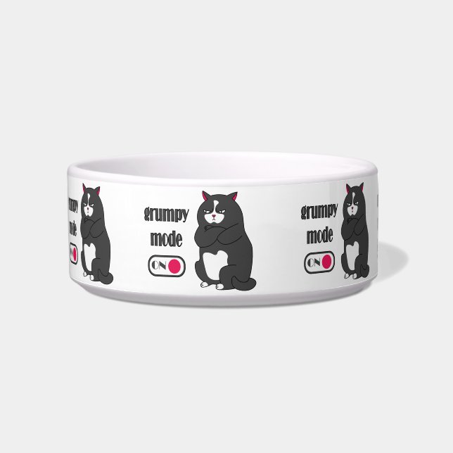 Grumpy mode on funny fat cat bowl (Front)