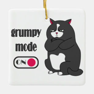 Grumpy mode on funny fat cat ceramic ornament