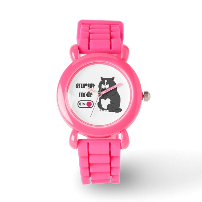 Grumpy mode on funny fat cat  ceramic ornament watch (Front)