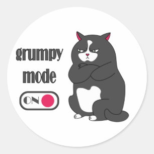 Grumpy mode on funny fat cat classic round sticker