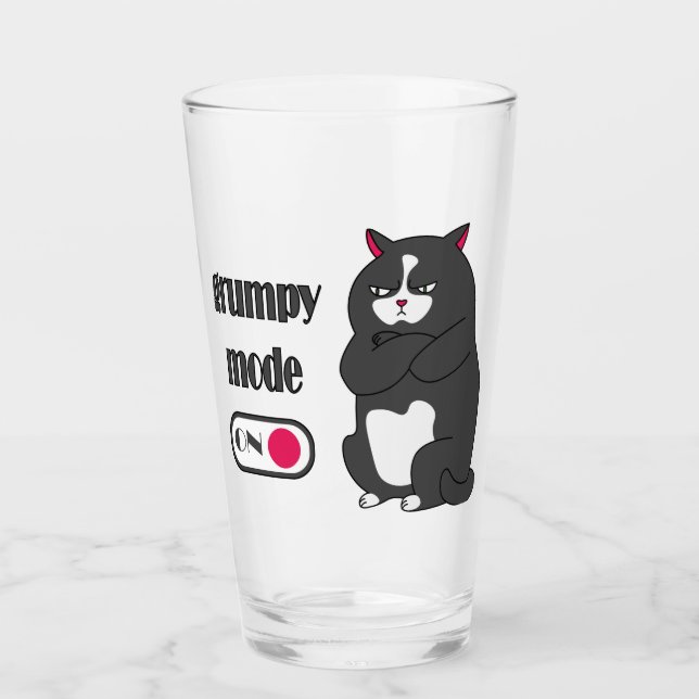 Grumpy mode on funny fat cat  glass (Front)