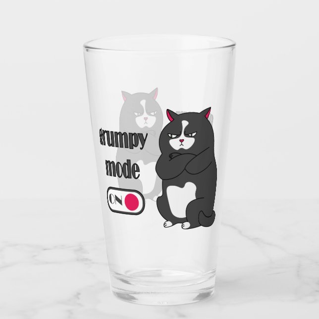 Grumpy mode on funny fat cat  glass (Front)