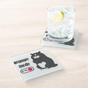 Grumpy mode on funny fat cat  glass coaster