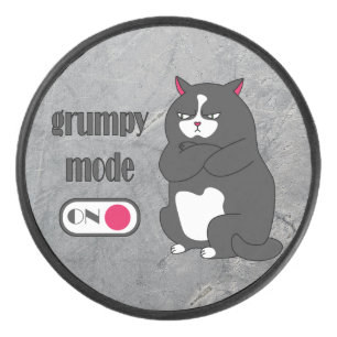 Grumpy mode on funny fat cat hockey puck