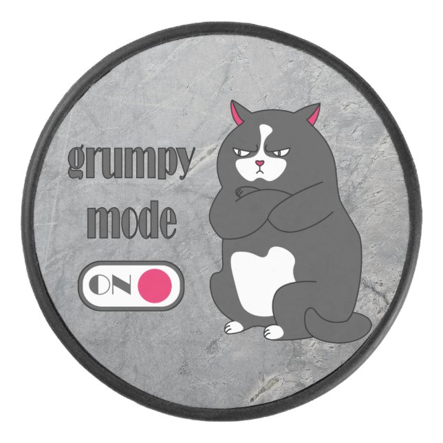 Grumpy mode on funny fat cat   hockey puck (Front)