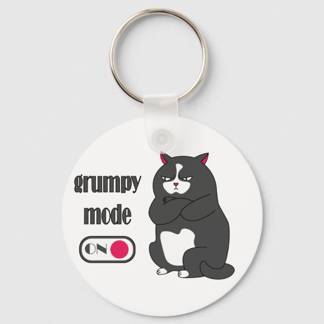 Grumpy mode on funny fat cat  key ring (Front)