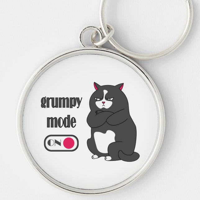 Grumpy mode on funny fat cat  key ring (Front)