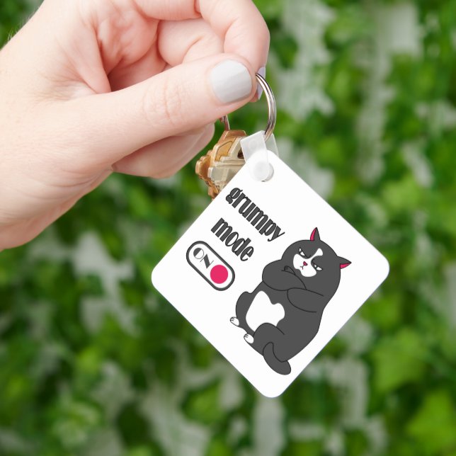 Grumpy mode on funny fat cat  key ring (Hand)