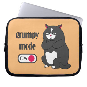 Grumpy mode on funny fat cat laptop sleeve