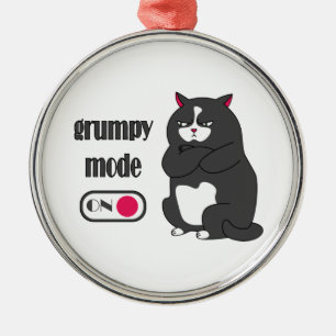 Grumpy mode on funny fat cat metal ornament