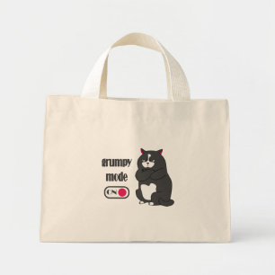 Grumpy mode on funny fat cat mini tote bag