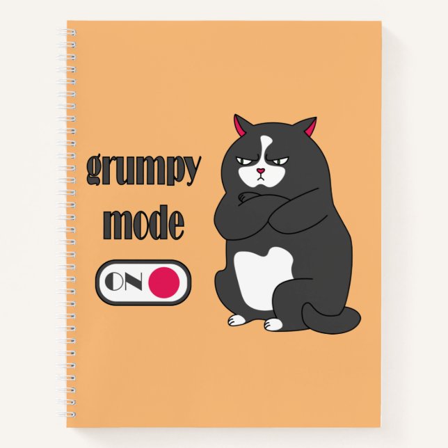 Grumpy mode on funny fat cat  notebook (Front)