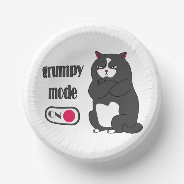 Grumpy mode on funny fat cat   paper plate (Front)