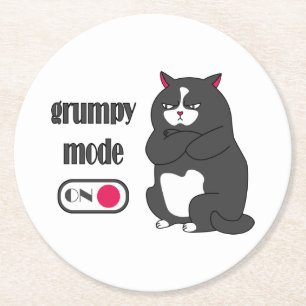 Grumpy mode on funny fat cat round paper coaster
