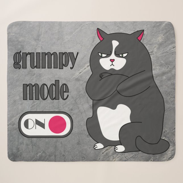 Grumpy mode on funny fat cat  sherpa blanket (Front (Horizontal))