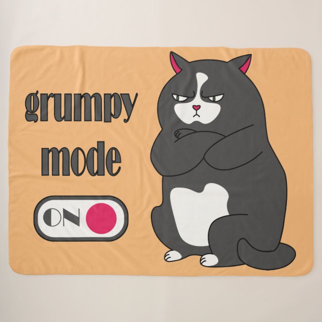 Grumpy mode on funny fat cat  sherpa blanket (Front (Horizontal))