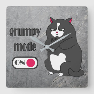Grumpy mode on funny fat cat  square wall clock