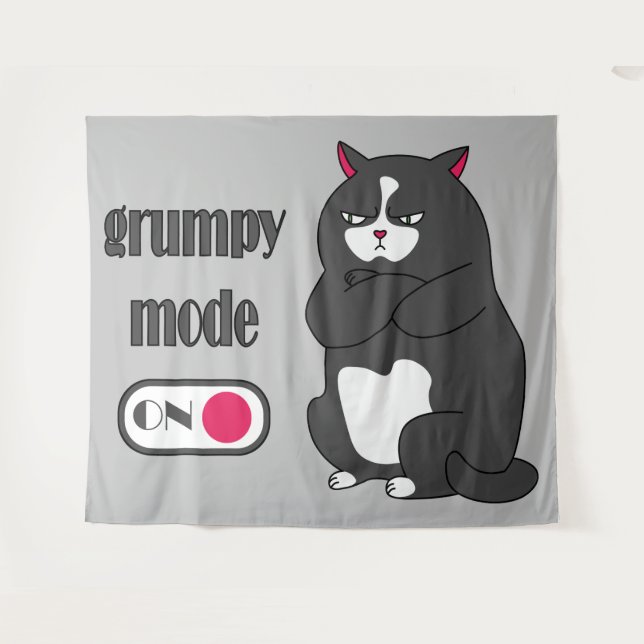 Grumpy mode on funny fat cat  tapestry (Front (Horizontal))