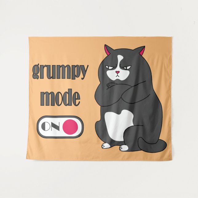 Grumpy mode on funny fat cat  tapestry (Front (Horizontal))