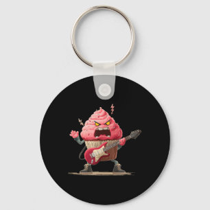 Grumpy Muffin with E-Guitar for Pink Cupcakes Key Ring