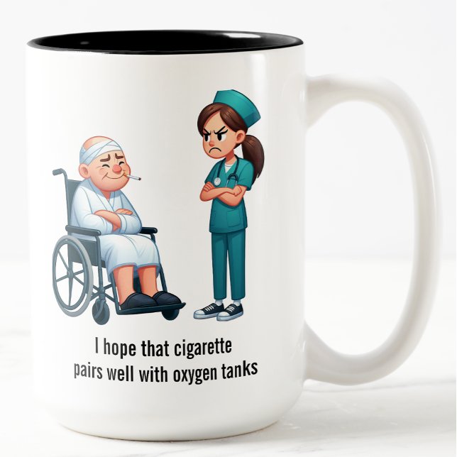 Grumpy Nurse Versus Smoking Senior Two-Tone Coffee Mug (Creator Uploaded)