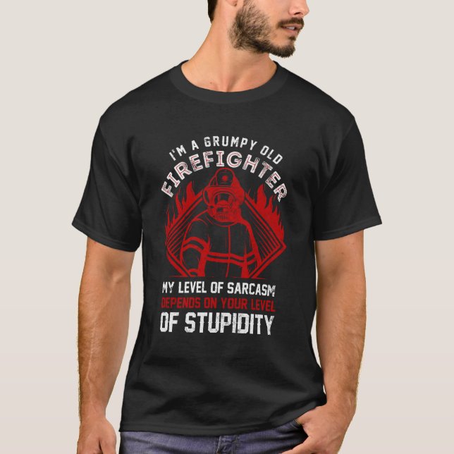 Grumpy Old Firefighter Thin Red Line T-Shirt (Front)