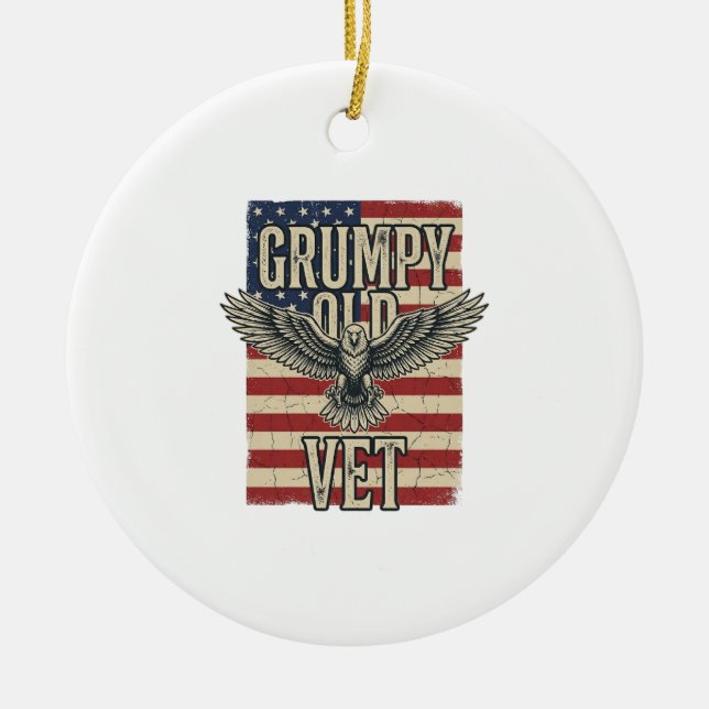 Grumpy Old Vet Patriotic Eagle Flag Shirt Design Ceramic Ornament (Front)