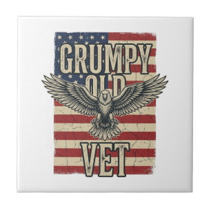 Grumpy Old Vet Patriotic Eagle Flag Shirt Design Ceramic Tile